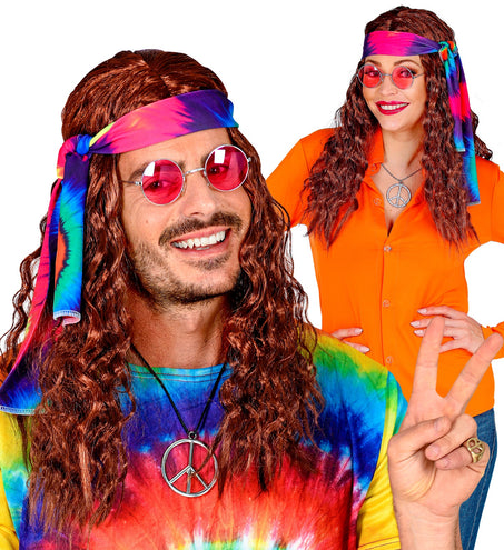 Widmann SRL Hippie pruik bruin haren met hoofdband