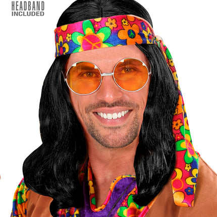 Widmann SRL Hippie pruik John Lennon zwart