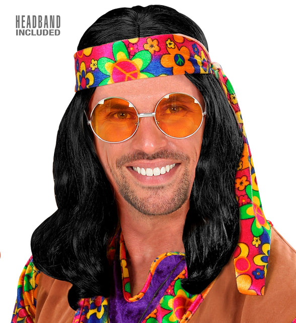 Widmann SRL Hippie pruik John Lennon zwart