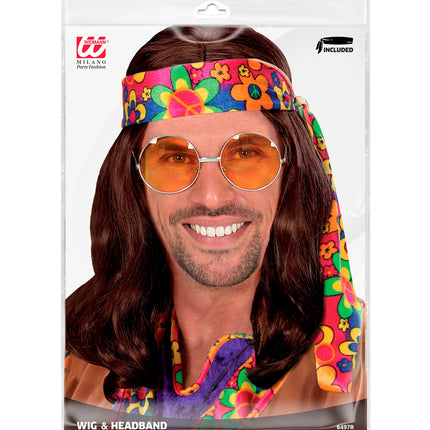 Widmann SRL Hippie pruik Lennon bruin