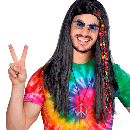 Widmann SRL Hippie pruik met kraaltjes en staartjes