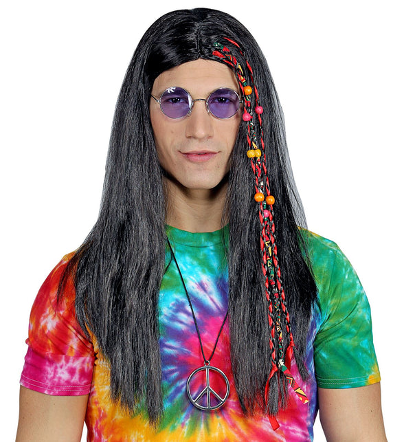 Widmann SRL Hippie pruik met kraaltjes en staartjes