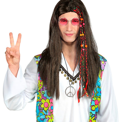 Widmann SRL Hippie pruik met kraaltjes en staartjes