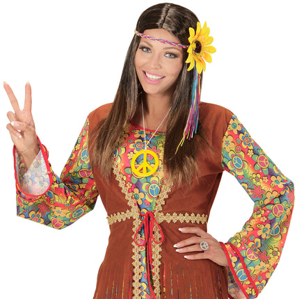 Widmann SRL Hippie pruik met zonnebloem haarband