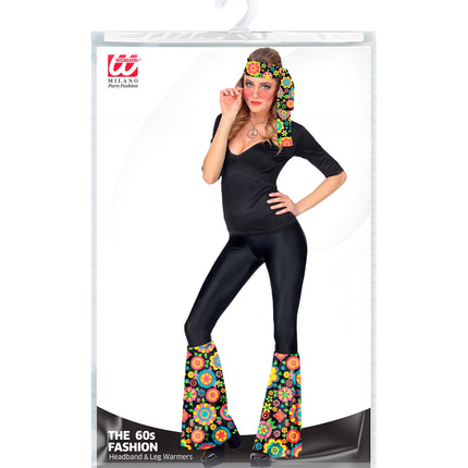 Widmann SRL Hippie verkleedset jaren 70 kleurrijk met hoofdband en beenwarmers
