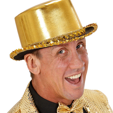 Widmann SRL Hoge hoed goud met pailletten beslag