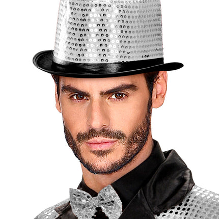 Widmann SRL hoge hoed pailletten zilver