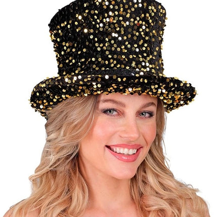 Widmann SRL Hoge hoed pailletten zwart/goud Luuk top kwaliteit