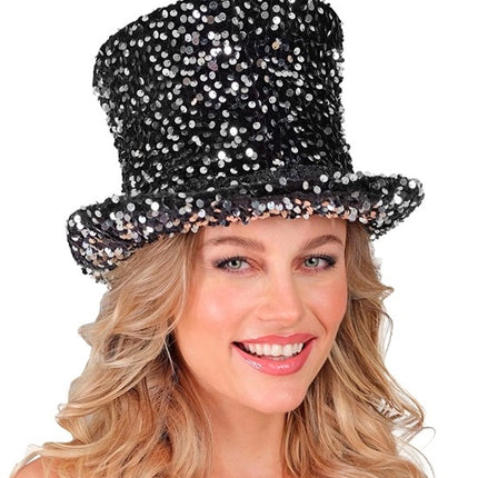 Widmann SRL Hoge hoed pailletten zwart/zilver Thijs top kwaliteit