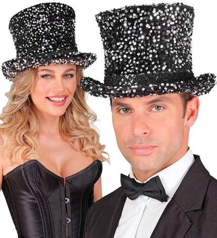 Widmann SRL Hoge hoed pailletten zwart/zilver Thijs top kwaliteit