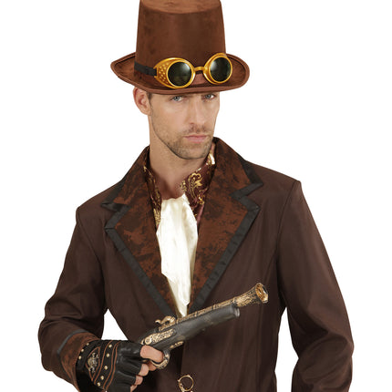 Widmann SRL Hoge hoed steampunk bruin met stofbril