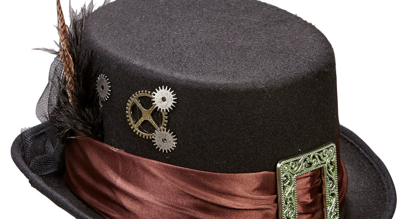 Widmann SRL Hoge hoed steampunk met veer