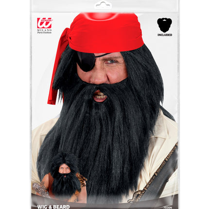 Widmann SRL Holbewoner pruik of piratenpruik Barba zwart