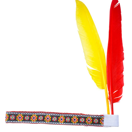 Widmann SRL Hoofdband indiaan met 2 veren