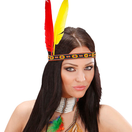 Widmann SRL Hoofdband indiaan met 2 veren