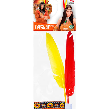 Widmann SRL Hoofdband indiaan met 2 veren