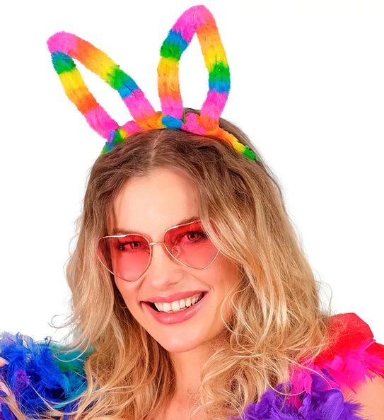 Widmann SRL Hoofdband konijn regenboog met lampje Siem