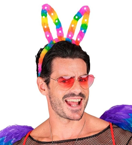 Widmann SRL Hoofdband konijn regenboog met lampje Siem