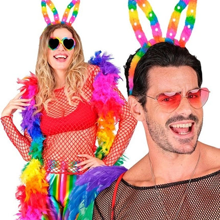 Widmann SRL Hoofdband konijn regenboog met lampje Siem