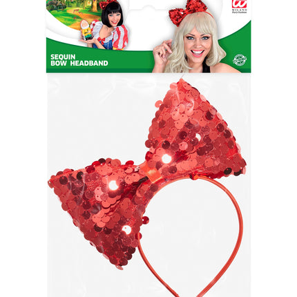 Widmann SRL hoofdband met paillettenstrik rood