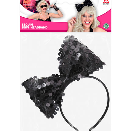 Widmann SRL hoofdband met paillettenstrik zwart