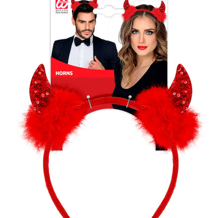 Widmann SRL Hoofdband pailletten hoorntjes Evi rood