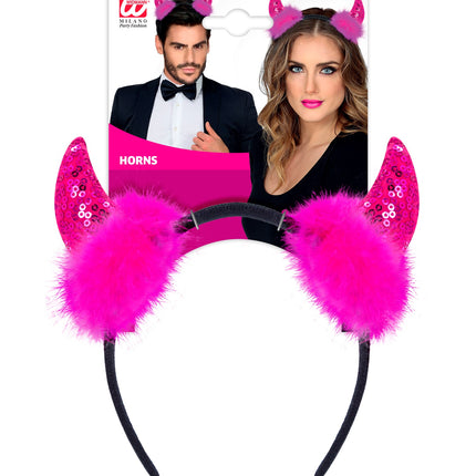 Widmann SRL Hoofdband pailletten hoorntjes Evi roze