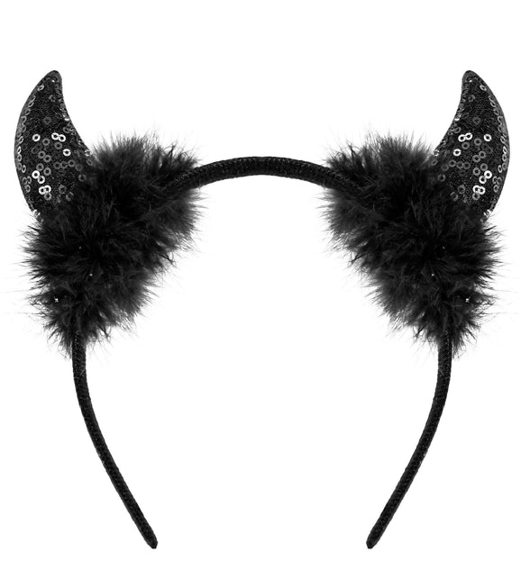 Widmann SRL Hoofdband pailletten hoorntjes Evi zwart