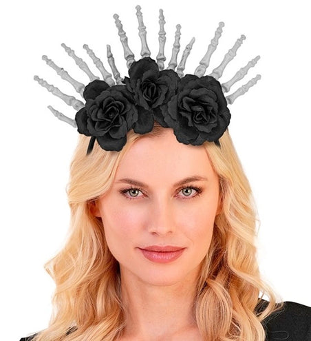 Widmann SRL Hoofdband skelet handen en zwarte rozen Liv