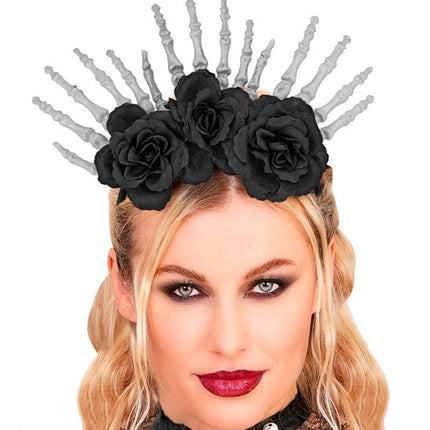 Widmann SRL Hoofdband skelet handen en zwarte rozen Liv