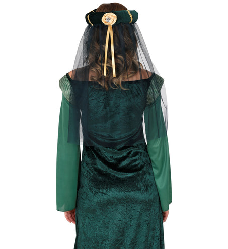 Widmann SRL Hoofdbedekking met sluier middeleeuwse koningin groen