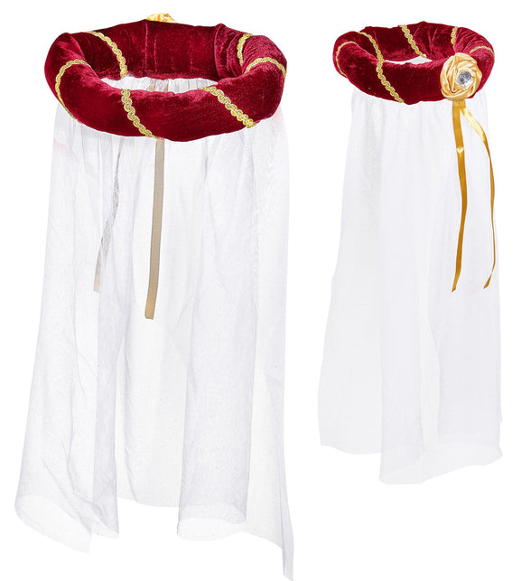 Widmann SRL Hoofdbedekking met sluier middeleeuwse koningin rood/bordeaux rood