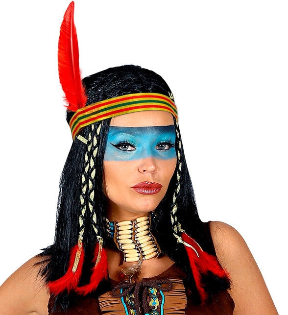 Widmann SRL Indianen pruik met vlechten en veer