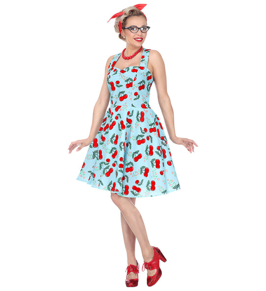 Widmann SRL Jaren 50 jurk Cherry licht blauw