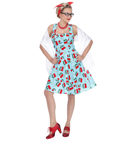 Widmann SRL Jaren 50 jurk Cherry licht blauw