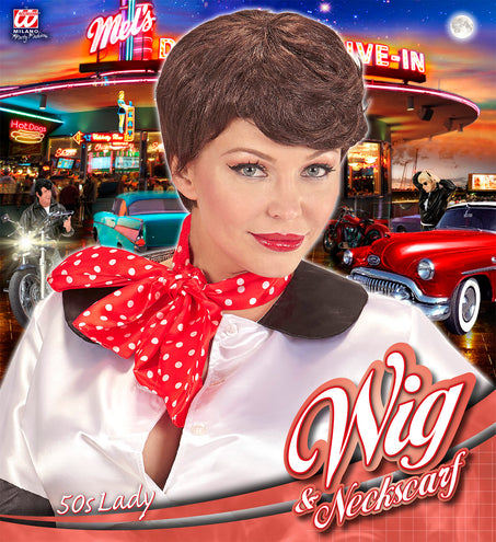 Widmann SRL Jaren 50 pruik bruin met sjaaltje