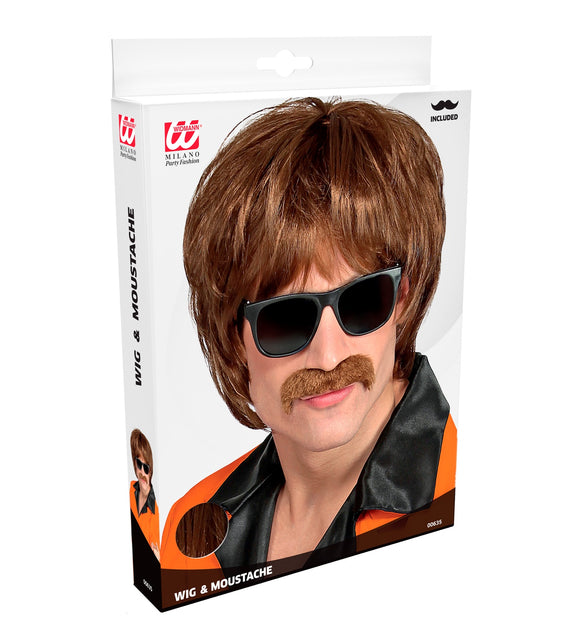 Widmann SRL Jaren 60 pruik met snor bruin