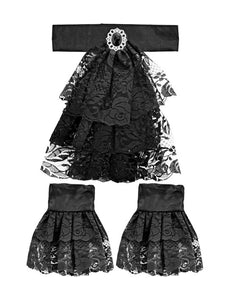 Widmann SRL Kanten jabot met edelstenen en manchetten zwart Niek