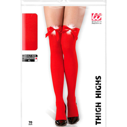 Widmann SRL Kerst panty rood met rode strik en wit plushe