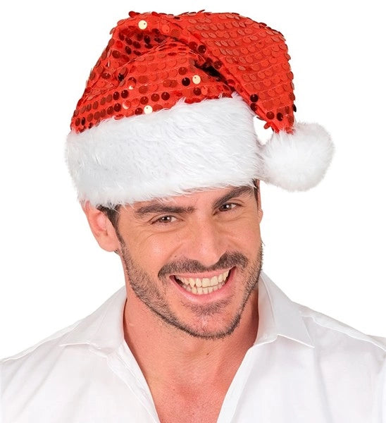 Widmann SRL Kerstman muts pluche en pailletten rood Emma