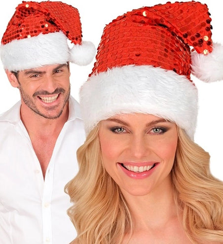 Widmann SRL Kerstman muts pluche en pailletten rood Emma