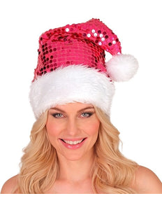 Widmann SRL Kerstman muts pluche en pailletten roze Joep