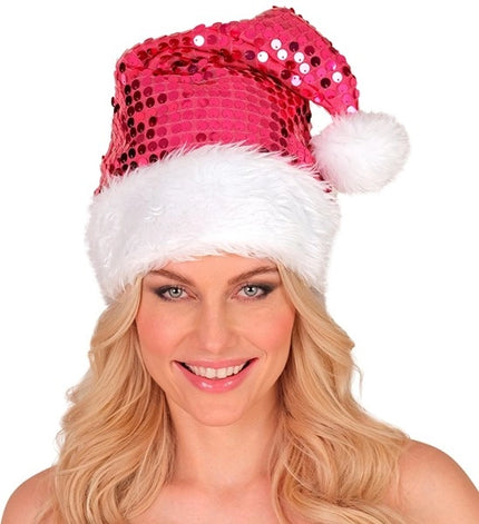 Widmann SRL Kerstman muts pluche en pailletten roze Joep