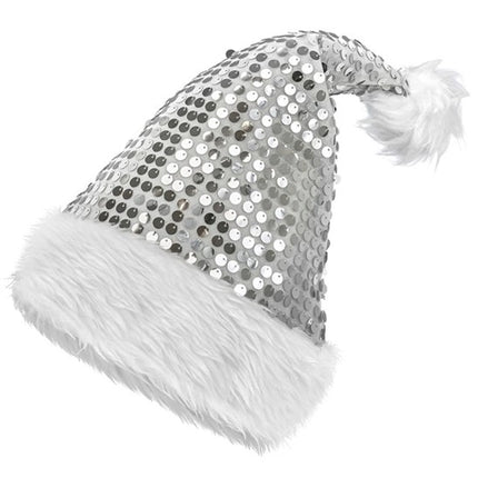 Widmann SRL Kerstman muts pluche en pailletten zilver Milan