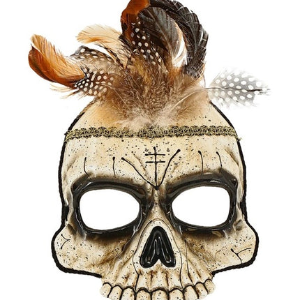 Widmann SRL Kinloos masker voodoo schedel met veren Maud