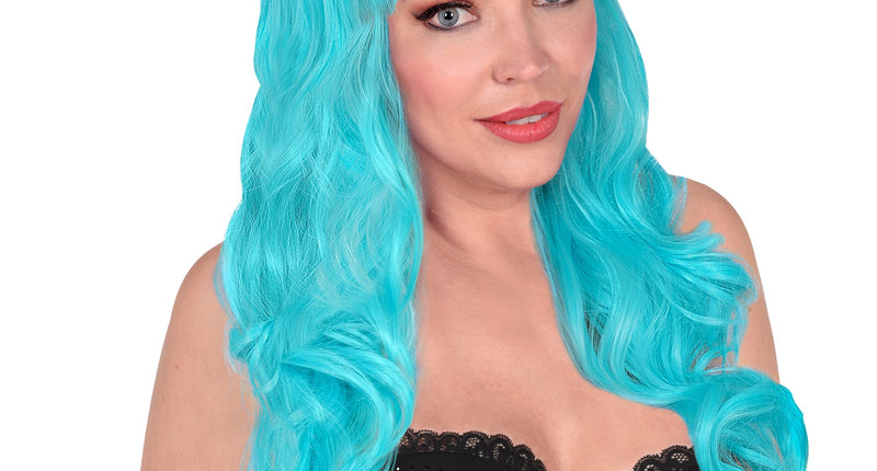 Widmann SRL Lichtblauw pruik met pony en krullen