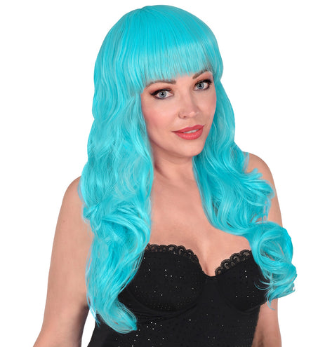 Widmann SRL Lichtblauw pruik met pony en krullen