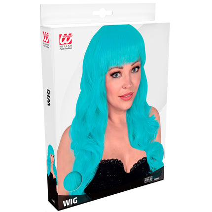 Widmann SRL Lichtblauw pruik met pony en krullen