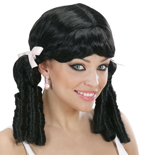 Widmann SRL Lolita pruik zwart met haarstrikjes