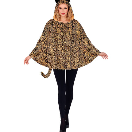 Widmann SRL Luipaard poncho met muts volwassenen